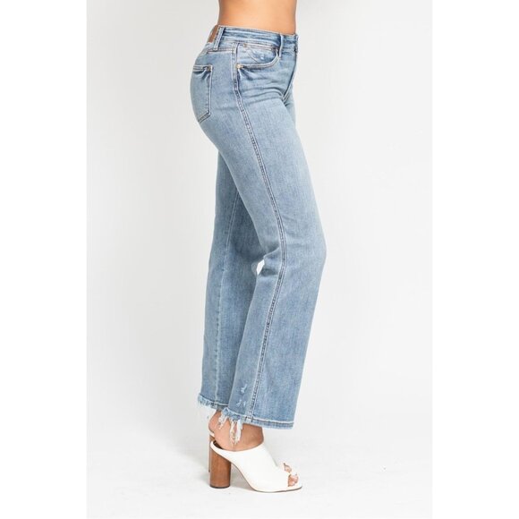 Women’s Mid Rise Dad Jeans with Cell Phone Pocket Blue Relaxed Fit - Picture 5 of 9